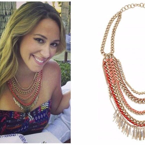 Stella & Dot Carmen Layered Statement Necklace Coral Desert Rose Gold Multi - Picture 4 of 6